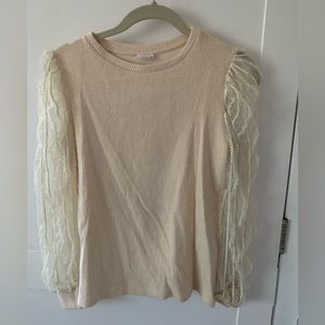 Zara Cream Sweater w/ sheer lace sleeves.